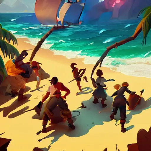 Image similar to painting treasure on sea of thieves game smooth median photoshop filter cutout vector, behance hd by jesper ejsing, by rhads, makoto shinkai and lois van baarle, ilya kuvshinov, rossdraws global illumination