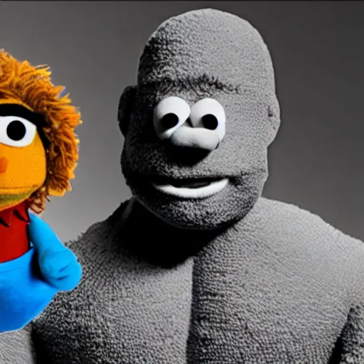 Prompt: the rock as a muppet on sesame street