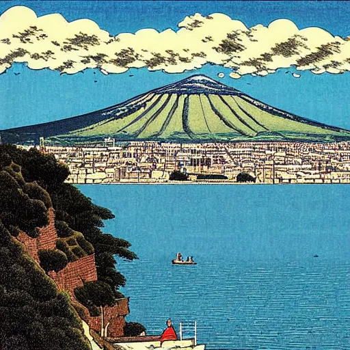 Prompt: Naples Vesuvio by Hasui Kawase