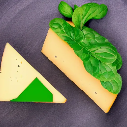 Image similar to a wedge of cheese with a green participation badge hanging from the side, stock art, 8K