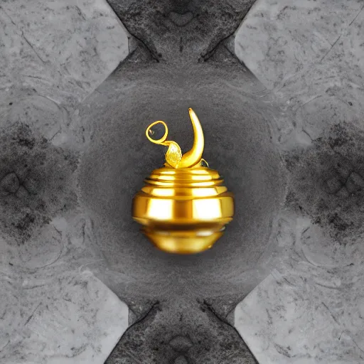 Image similar to golden snail award trophy on top of a marble pillar, white background, soft lighting