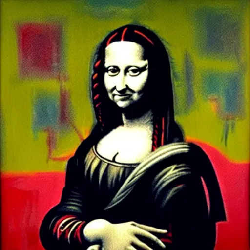 Prompt: portrait painting of monalisa in the style of jean-Michel Basquiat