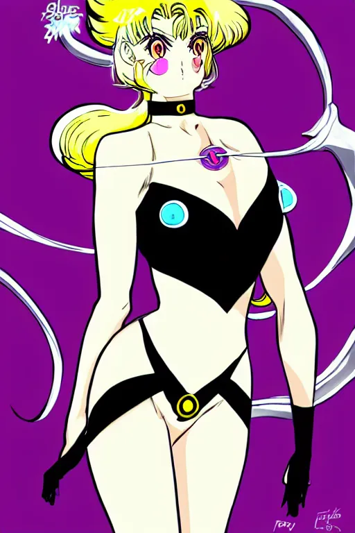 Image similar to blonde sailor moon as aeon flux by Peter chung, loish,