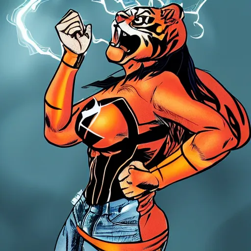 Prompt: tiger superhero woman photo