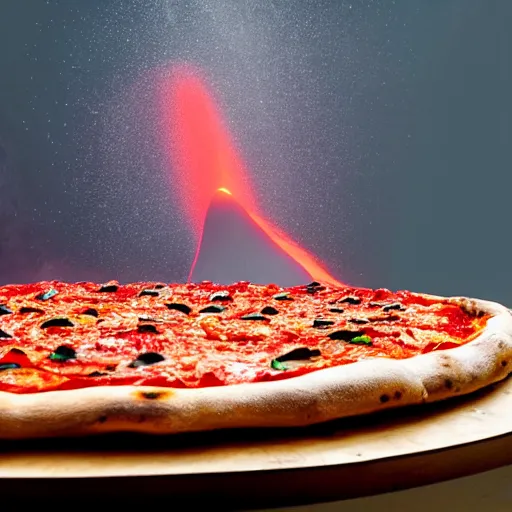 Prompt: a volcano erupting on a giant pizza