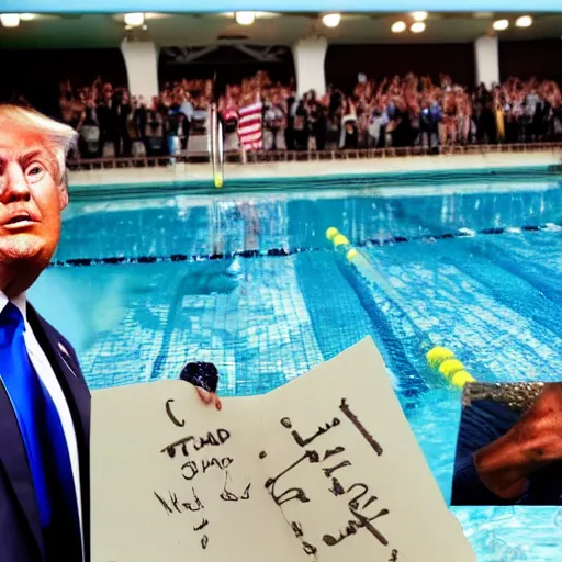 Image similar to Trump is swimming in a pool of shit