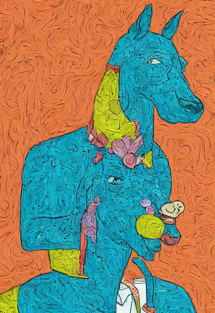 Image similar to portrait of bojack horseman, award winning hyper detailed outsider art