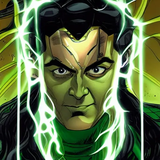 Image similar to The artwork is conceptual artwork for a graphic novel that shows Loki, the god of mischief, in a variety of emotional states. Lee Garbett created the artwork.