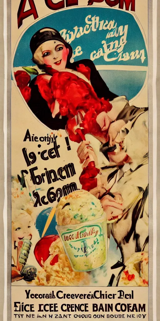 Image similar to a 1 9 2 0 s poster advertising ice cream