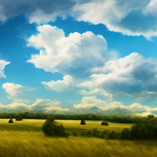 Prompt: puffy peaceful clouds, matte painting, 4 k