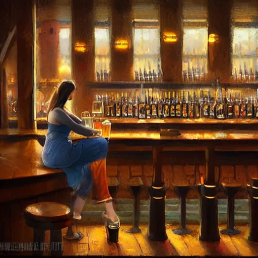 Prompt: A pint of beer sitting on a bar, by greg rutkowski