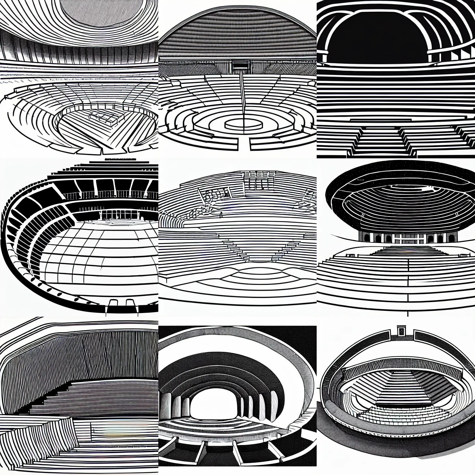 Prompt: a stephen biesty cross - section of simplified smooth shaded ancient amphitheater, vector trace, wide shot!!!!!!, sketch - up, white background