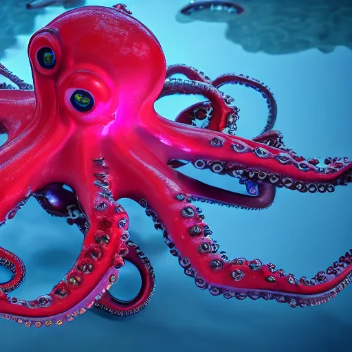 Image similar to robotic octopus, octane render, 4K, realistic reflection