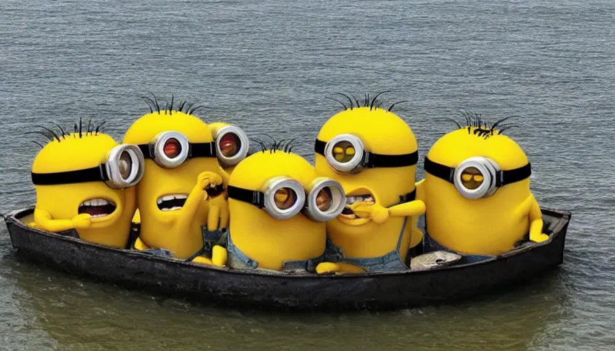 Image similar to “minions landing by boat on D-Day, 4k, award winning”