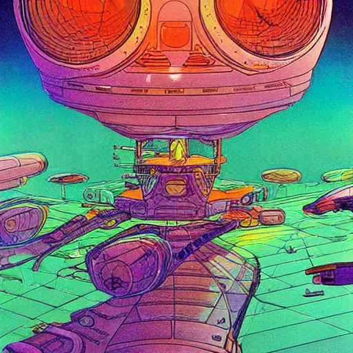 Image similar to an illustration of a spaceship. moebius. psychadelic lsd sci fi art.