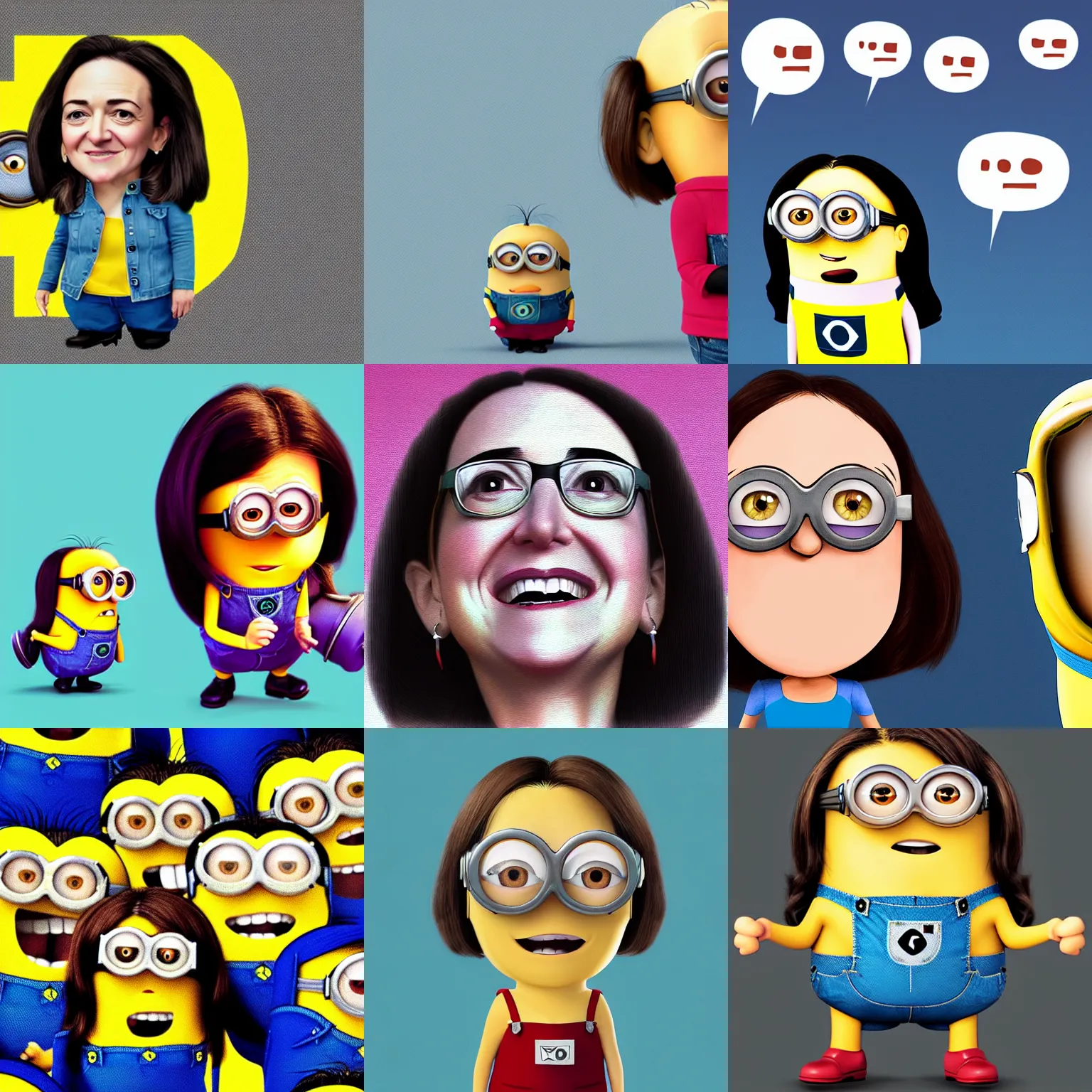 Prompt: Sheryl Sandberg as a Minion, digital art