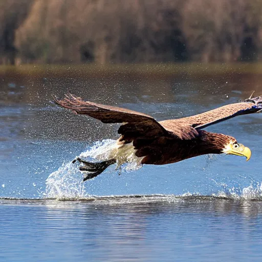 Prompt: eagle in flight, eagle diving to catch a fish