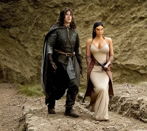 Image similar to a movie still of kim kardashian in the movie the lord of the rings