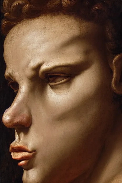 Prompt: renaissance painting of beautiful man, short hair, crying face, tears dripping from the eyes, emotions closeup, dressed in roman armour, ultra detailed, made in bronze, art by Guido Reni style, Vincenzo Catena style