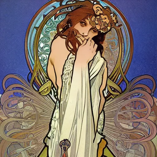 Image similar to art by alphonse mucha