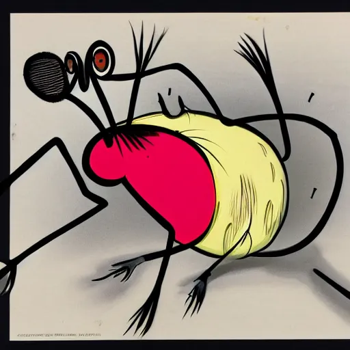 Image similar to caricature of a fat blood thirsty mosquito by gerald scarfe