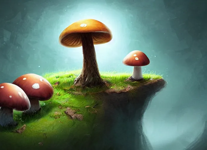 Image similar to a cute creature sitting next to a mushroom, illustration for a children's book, digital art, detailed, rim light, exquisite lighting, clear focus, very coherent, soft lighting, character design, concept, atmospheric, dystopian, sci - fi, dark, trending on artstation, fog, sun flare