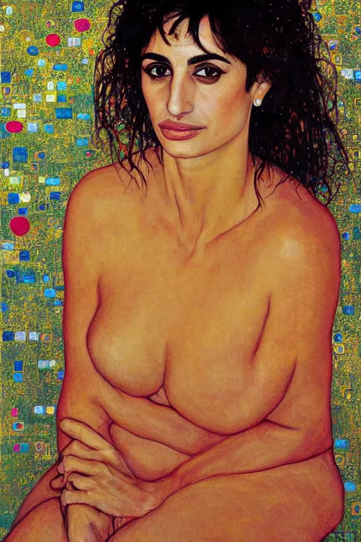 Image similar to oil painting, portrait of penelope cruz, artwork by gustav klimt