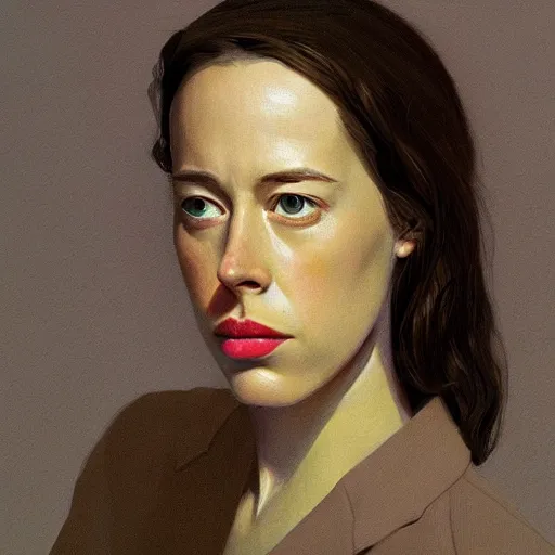 Image similar to rebecca hall portrait by edward hopper and james gilleard, zdzislaw beksinski, highly detailed