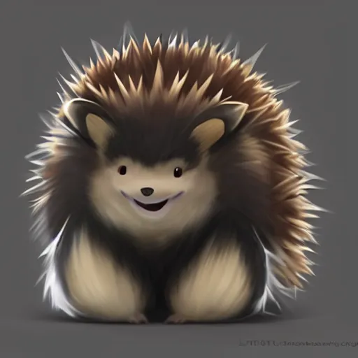 Image similar to A pokemon that looks like A hedgehog without thorns, covered with a layer of black fog ，Trending on art station. Unreal engine.
