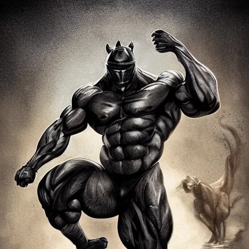 Prompt: splash art of a hyper - muscular black - coated anthropomorphic horse character in a research facility wearing a combat kevlar outfit, long hair, bodybuilder physique, highly detailed, furry, furaffinity, digital painting, artstation, sharp focus, illustration, art by artgerm, greg rutkowski, alphonse mucha