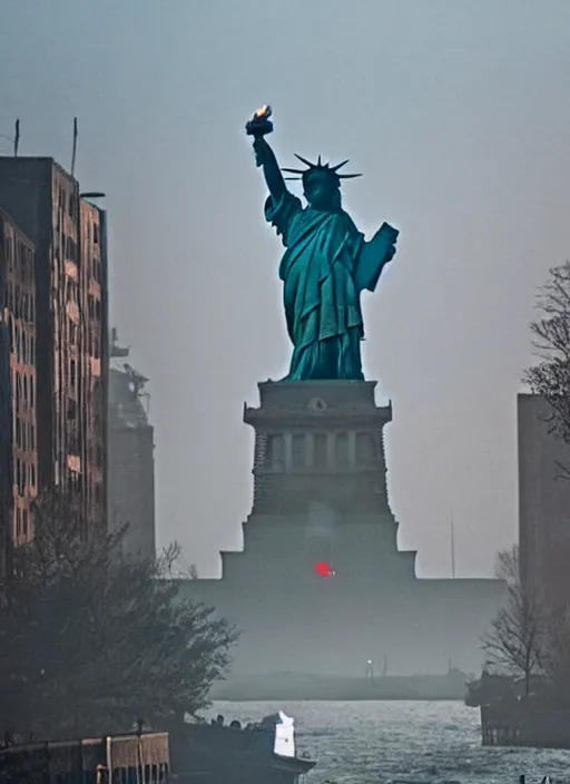 Image similar to The Statue of Liberty as if in the upside down from Stranger Things