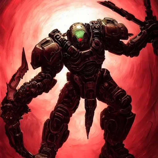 Prompt: doom slayer, pre renaissance art, tsutomu nihei art,