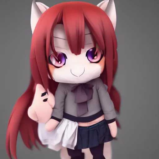 Prompt: cute fumo plush of a foxgirl rpg item shop owner, three point lighting, dramatic, anime, grumpy, vray