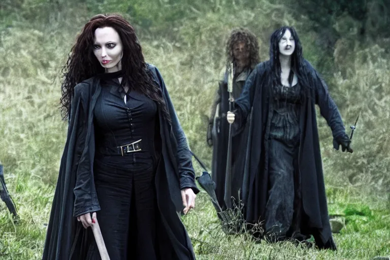 Image similar to film still Angelia Jolie as Bellatrix Lestrange in Harry Potter movie