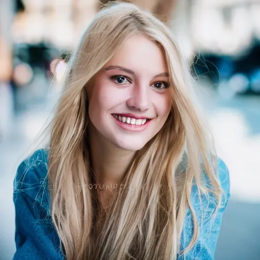 Image similar to photography of a georgous blonde girl smiling at the camera