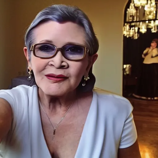 Prompt: carrie fisher showed up for my birthday party! selfie photograph, trending on reddit, 8 k hdr,