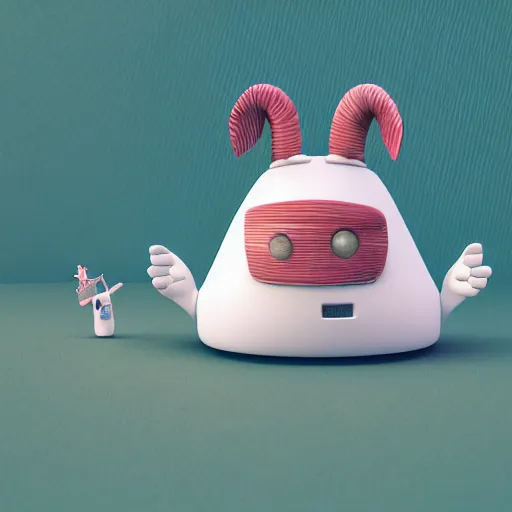 Image similar to a big head Moomin, two tiny horns, 3D art, Finnish green, Baymax style, sweetness, technology, futurism, kawaii, Marina Dieul, Monchhich, Kristina Shablina, 8K