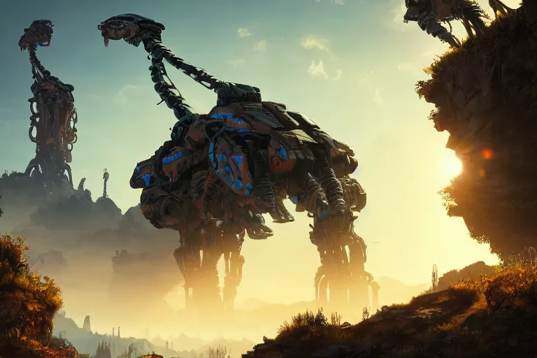 Image similar to tallneck machine mecanical creature robot of horizon forbidden west horizon zero dawn bioluminiscence global illumination ray tracing hdr fanart arstation by ian pesty and alena aenami artworks in 4 k