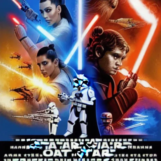 Image similar to super detailed star wars movie poster with ben shapiro, snooki and kim kardashian, 8k full HD photo, cinematic lighting, anatomically correct, oscar award winning, action filled, correct eye placement,