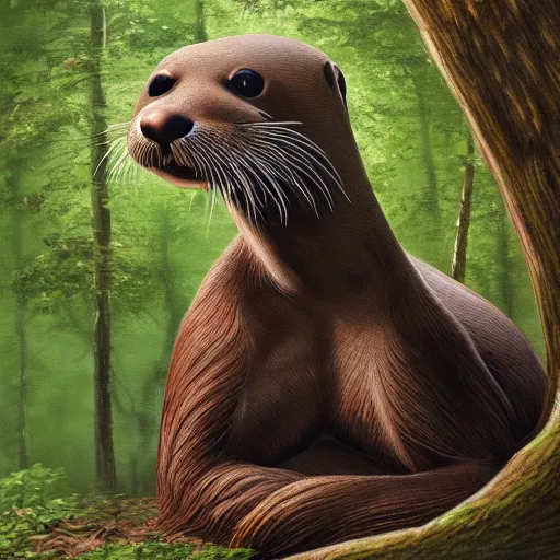 Prompt: a giant otter in the forest,digital art,ultra realistic,ultra detailed,art by greg rutowski,trensimg on artstation