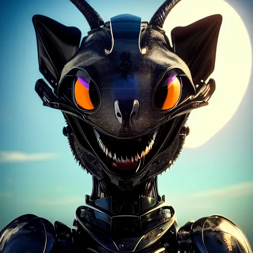 Image similar to high quality close up headshot of a cute beautiful stunning robot anthropomorphic female dragon, with sleek silver armor, a black OLED visor over the eyes, looking at the camera, her sharp dragon maw open in front of the camera, camera looking down into the detailed living maw, about to consume you, on the beach at sunset, highly detailed digital art, furry art, anthro art, sci fi, warframe art, destiny art, high quality, 3D realistic, mawshot, dragon art, Furaffinity, Deviantart