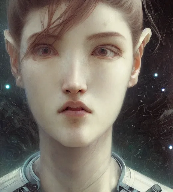 Prompt: portrait of a venus monster astronaut defined facial features, intricate abstract. cyberpunk, symmetrical facial features. by ruan jia and artgerm and range murata and wlop and ross tran and william - adolphe bouguereau and beeple. key art. fantasy illustration. award winning, artstation, intricate details, realistic, hyperdetailed, 8 k resolution.