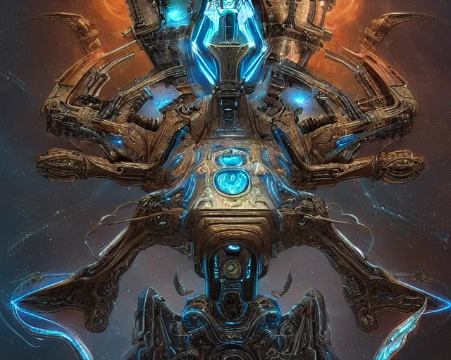 Image similar to immortal neuron, temple, mothership, alien utopia, holy place, protoss!!!!, starcraft, intricate, scifi, space, highly detailed, art by roberto digiglio and furio tedeschi and filippo ubertino