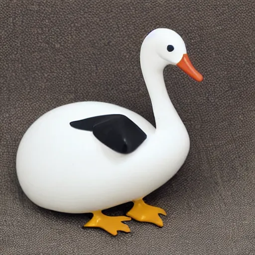 Prompt: Anthro goose in a white tuxedo, vinyl toy figurine