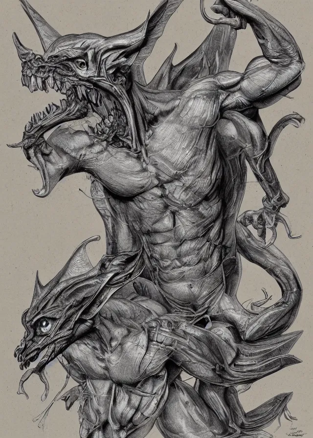 Prompt: a detailed biological anatomy of a gargoyle, medical illustration