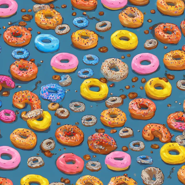 Image similar to t-rex surrounded by donuts, digital art, 4k