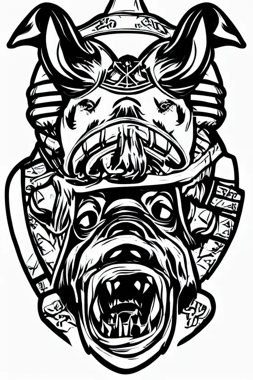 Image similar to A portrait of a pig as an evil warlord general, sticker, Anthropomorphized, portrait, highly detailed, colorful, illustration, smooth and clean vector curves, no jagged lines, vector art, smooth