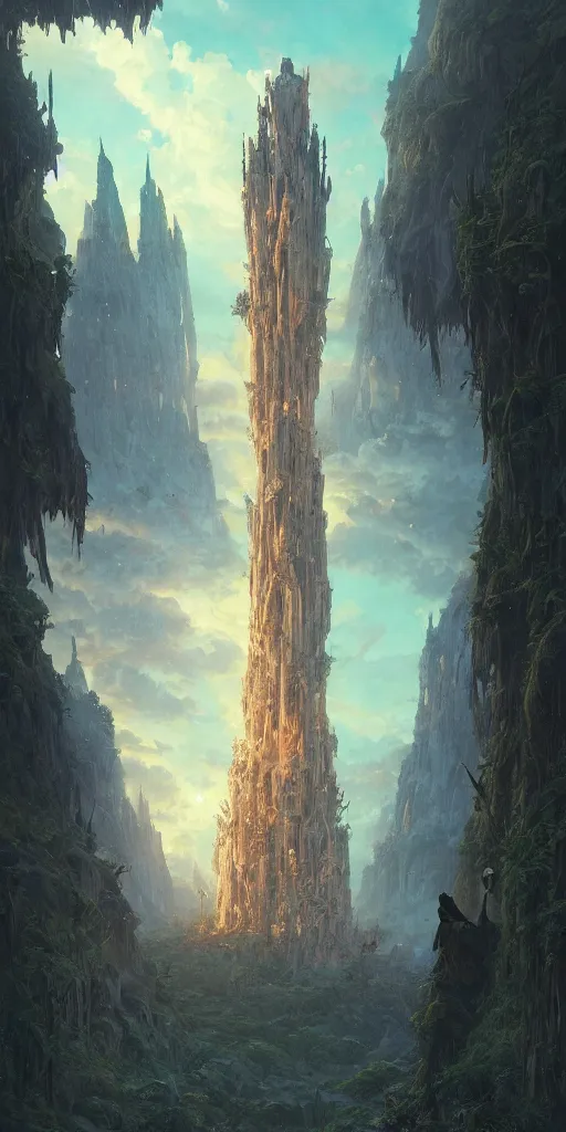 Prompt: a colossal wizard tower, stephen bliss, unreal engine, fantasy art by greg rutkowski, loish, rhads, ferdinand knab, makoto shinkai and lois van baarle, ilya kuvshinov, rossdraws, tom bagshaw, alphonse mucha, global illumination, radiant light, detailed and intricate environment