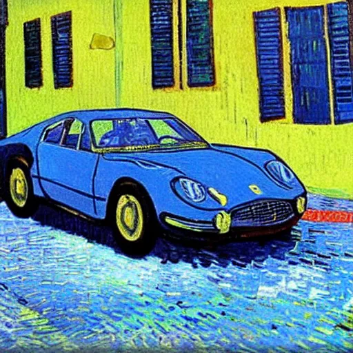 Image similar to a ferrari as painted by vincent van gogh