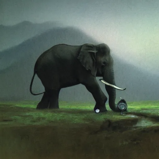 Image similar to purple elephant running stuck in a cave, close up camera angle, raining, mountain behind meadow, menacing, illustration, detailed, smooth, soft, cold, by Adolf Lachman, Shaun Tan, Surrealism